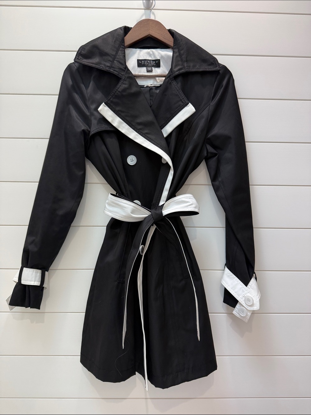 Laundry By Shelli Segal Black Trench Coat with White Trim
